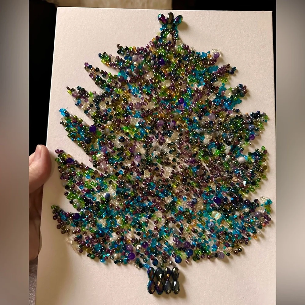 Hand crafted Multicolor Beaded Christmas Tree Wall Art